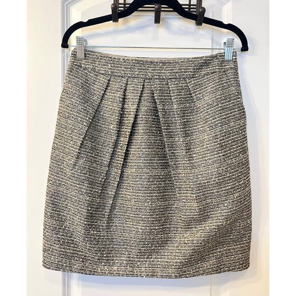 Tabitha Anthropologie Womens Avant Tweed Metallic Pleated Skirt Lined Gray 6 - Picture 1 of 10